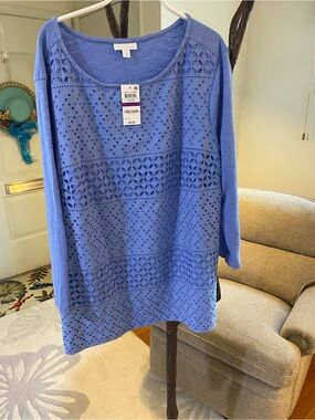 Charter Club Blue Star Eyelet Cotton 3/4 Sleeve Top 
XXL